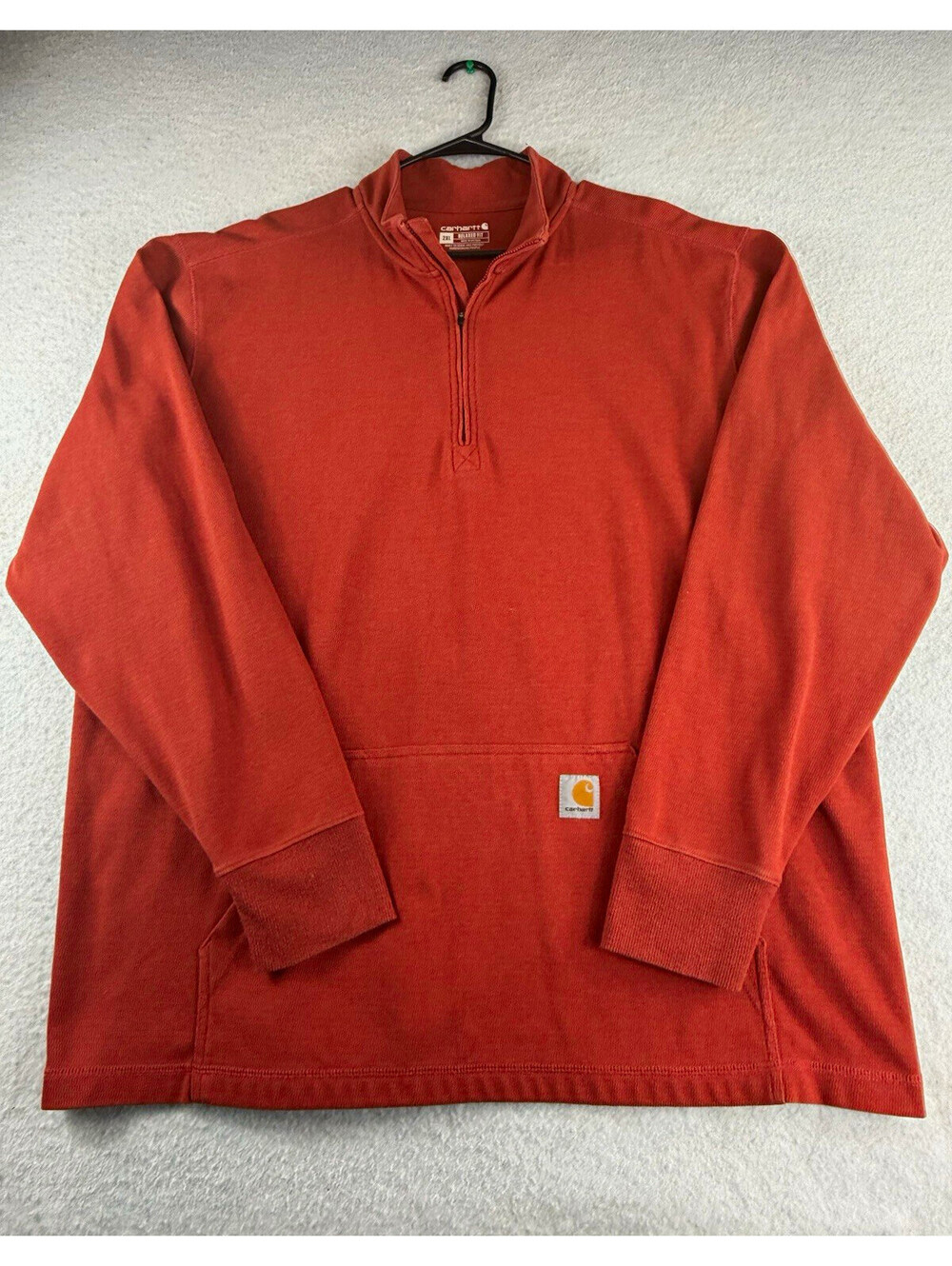 Carhartt Men’s 2XL Relaxed Fit 1/4 Zip Mock Neck Sweatshirt Red Pockets Logo